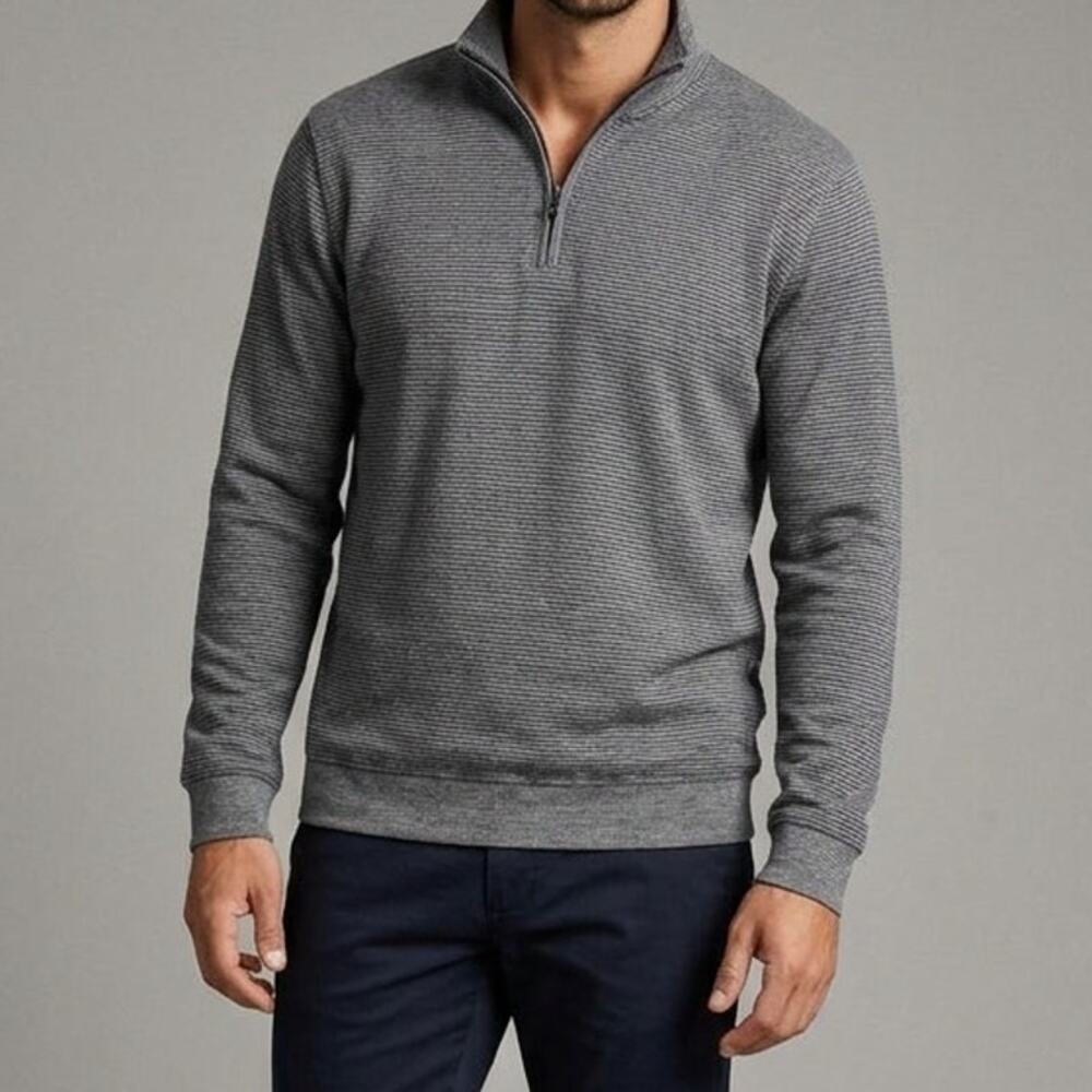Chaps Men’s Quarter-Zip Mock Neck Pullover Sweater Gray XL Classic Preppy Style